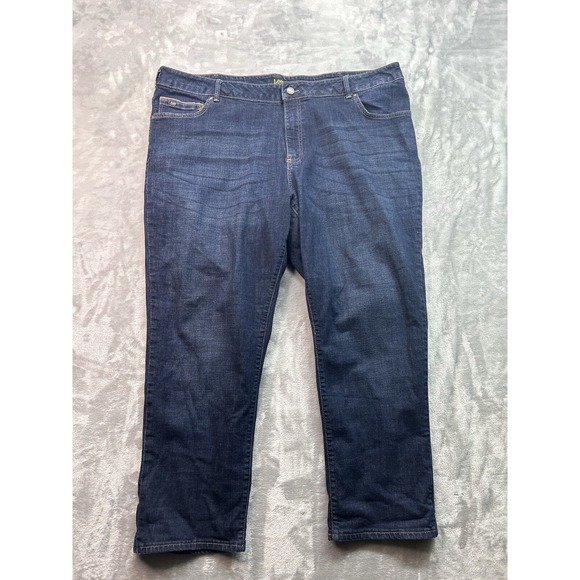 Lee Womens Plus Sz 24W Med Designer Jeans Blue straight Leg Selvedge Denim Pants - Picture 1 of 12